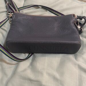 Consuela Grey Crossbody Bag with Textured Leather and Minimalist Design